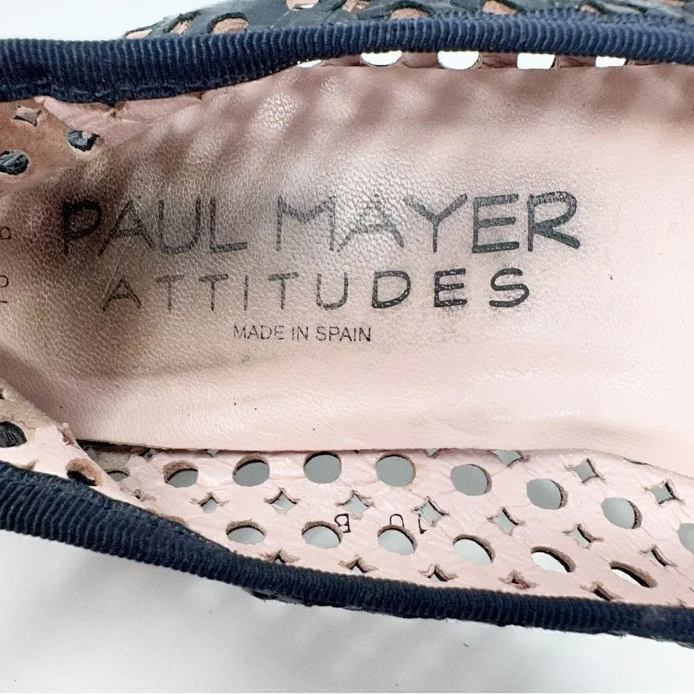 Paul Mayer Attitudes Perforated Cap Toe Leather Ballet Flats Navy Blue Size 10